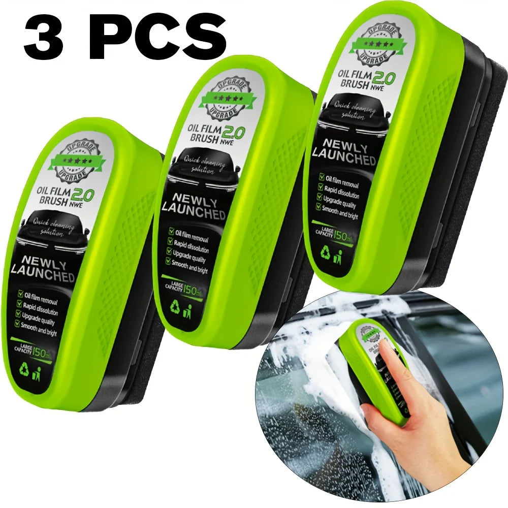 Glass Oil Film Cleaner | Windshield Cleaning Brush with Liquid Dispenser