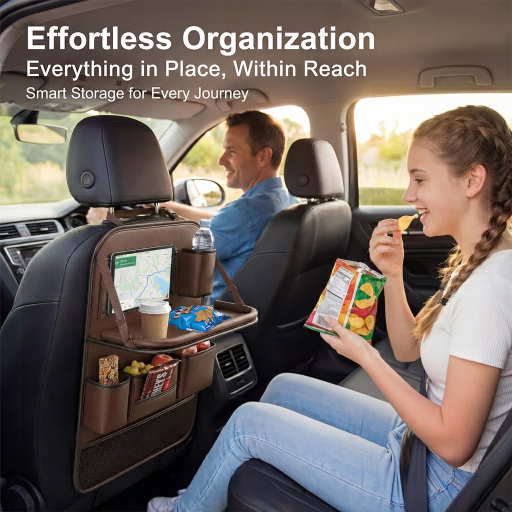 🚗 Car Seat Back Organizer with Foldable Tray Table
