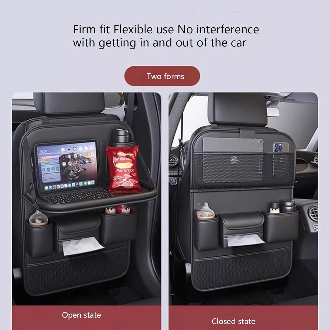 🚗 Car Seat Back Organizer with Foldable Tray Table