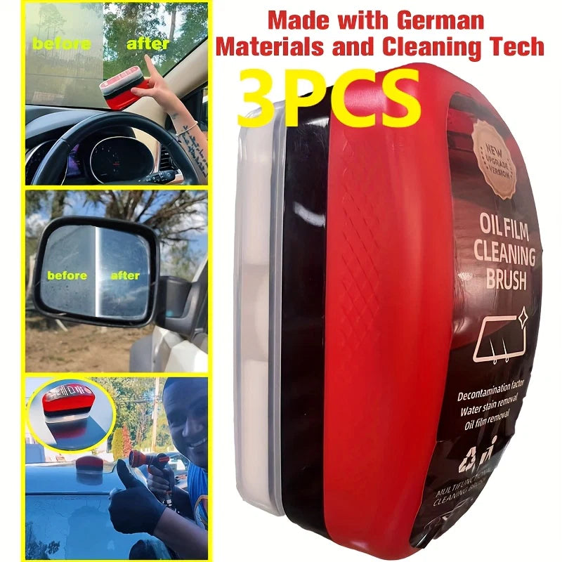 Glass Oil Film Cleaner | Windshield Cleaning Brush with Liquid Dispenser
