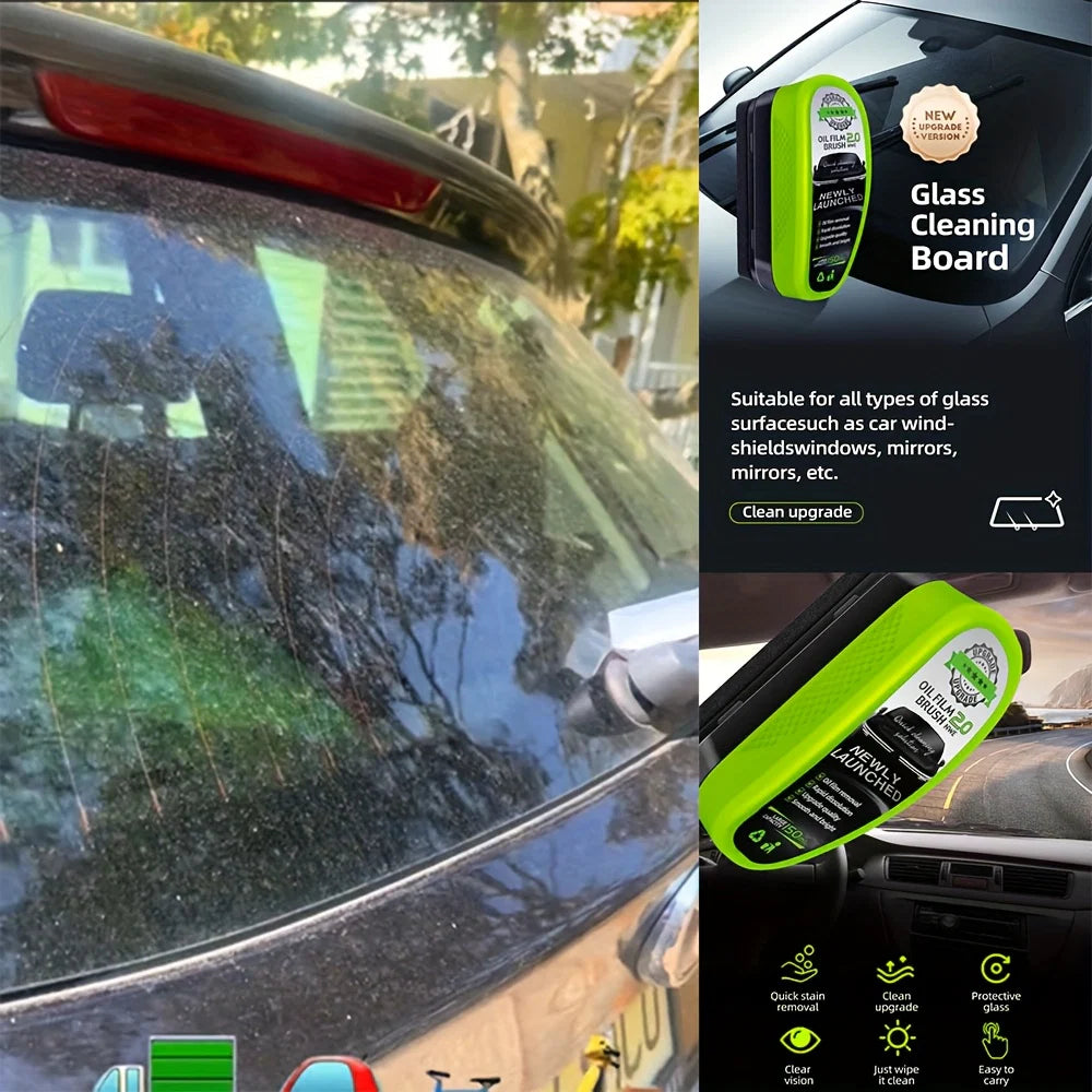 Glass Oil Film Cleaner | Windshield Cleaning Brush with Liquid Dispenser