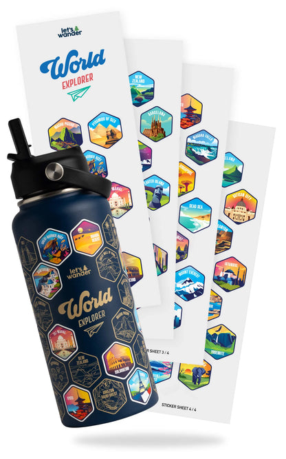 Lets Wander™ World Explorer Water Bottle + Sticker Set