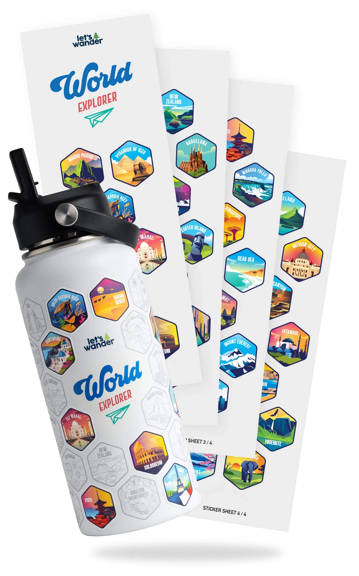 Lets Wander™ World Explorer Water Bottle + Sticker Set
