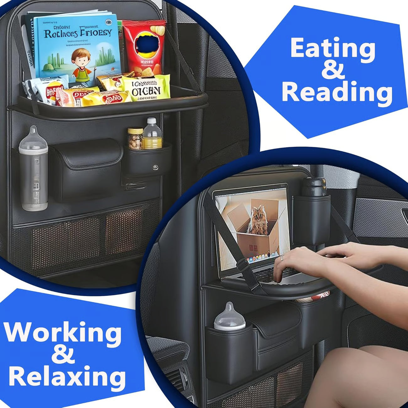 🚗 Car Seat Back Organizer with Foldable Tray Table