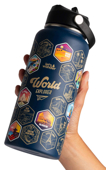 Lets Wander™ World Explorer Water Bottle + Sticker Set