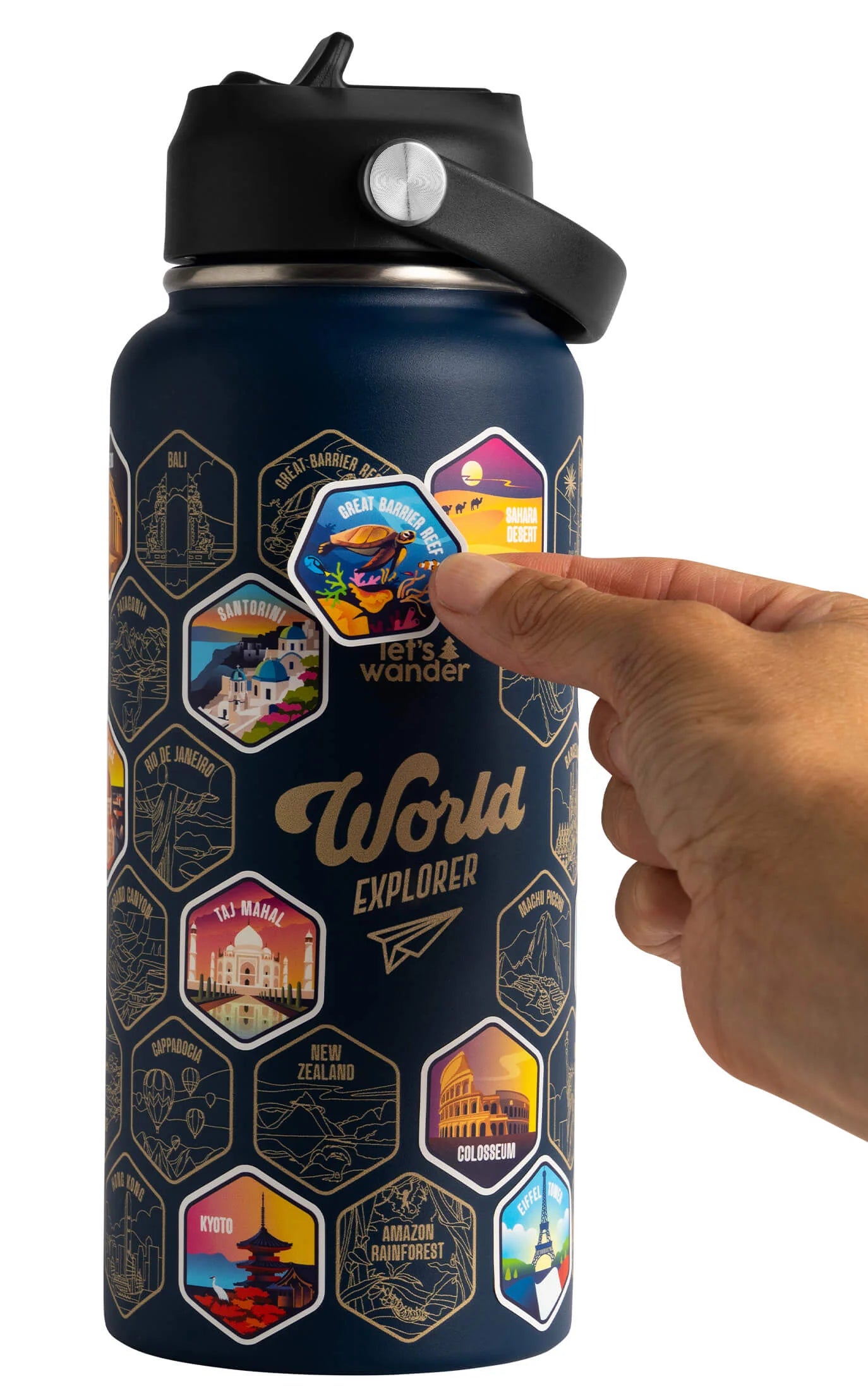 Lets Wander™ World Explorer Water Bottle + Sticker Set